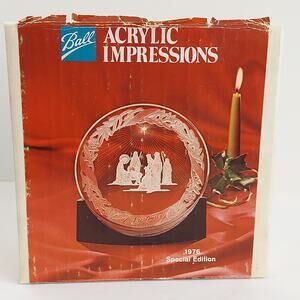 Ball Co Acrylic Impression Nativity Collectible Plate Vintage Christmas 1976 Box